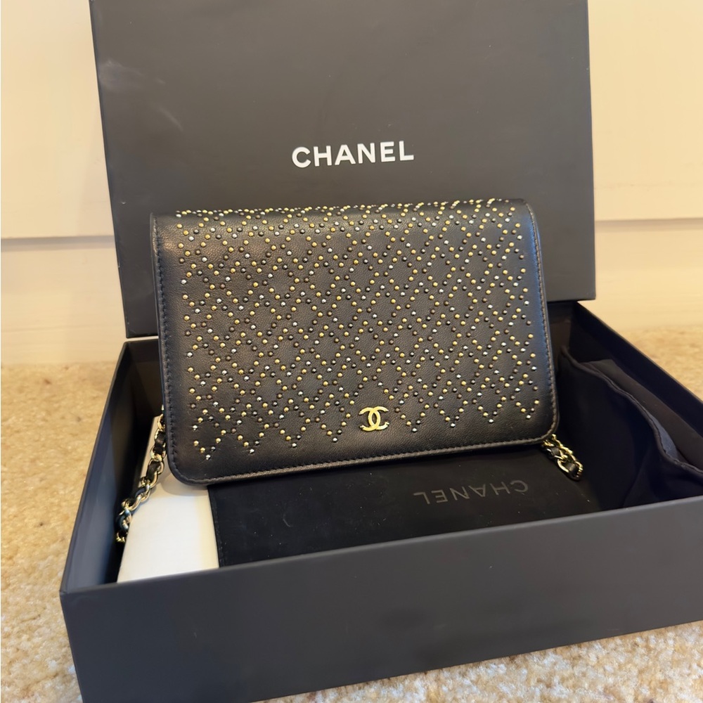 Chanel Black and Gold Studded WOC